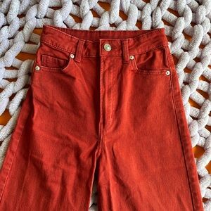 h&m red wide leg straight jeans